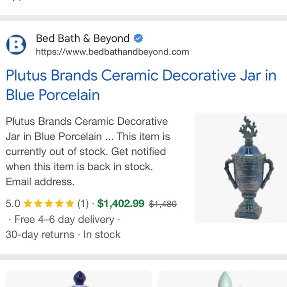 PLUTUS BRANDS DECORATIVE CERAMIC BLUE VASE CORAL LID - Picture 3 of 5